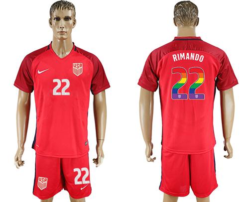 USA #22 Rimando Red Rainbow Soccer Country Jersey